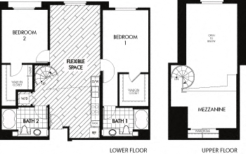 Floor plan for 2 beds, 2 baths, 1273 sqft